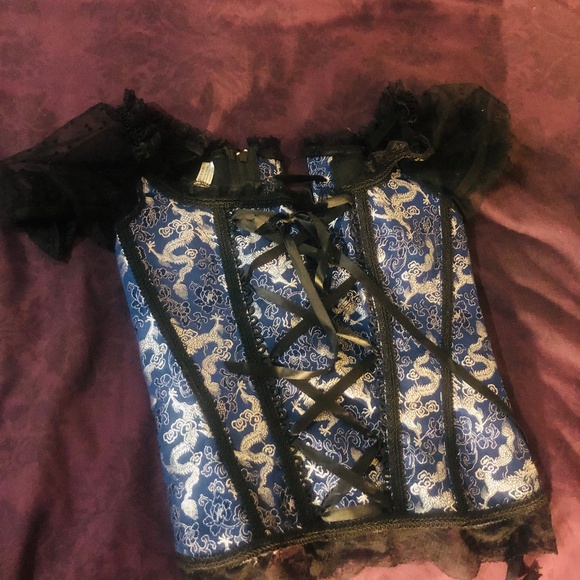Dark blue ruffle corset top - Picture 1 of 3